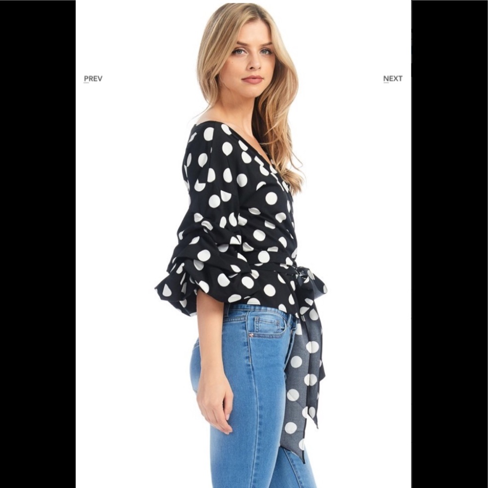 Polka Dot 3qtr Bubble Sleeve Wrap blouse - Picture 8 of 10